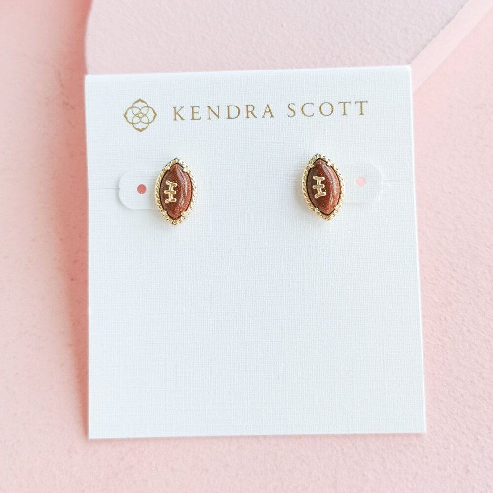 Kendra Scott - Football Orange Goldstone Gold Stud Earrings - NEW
